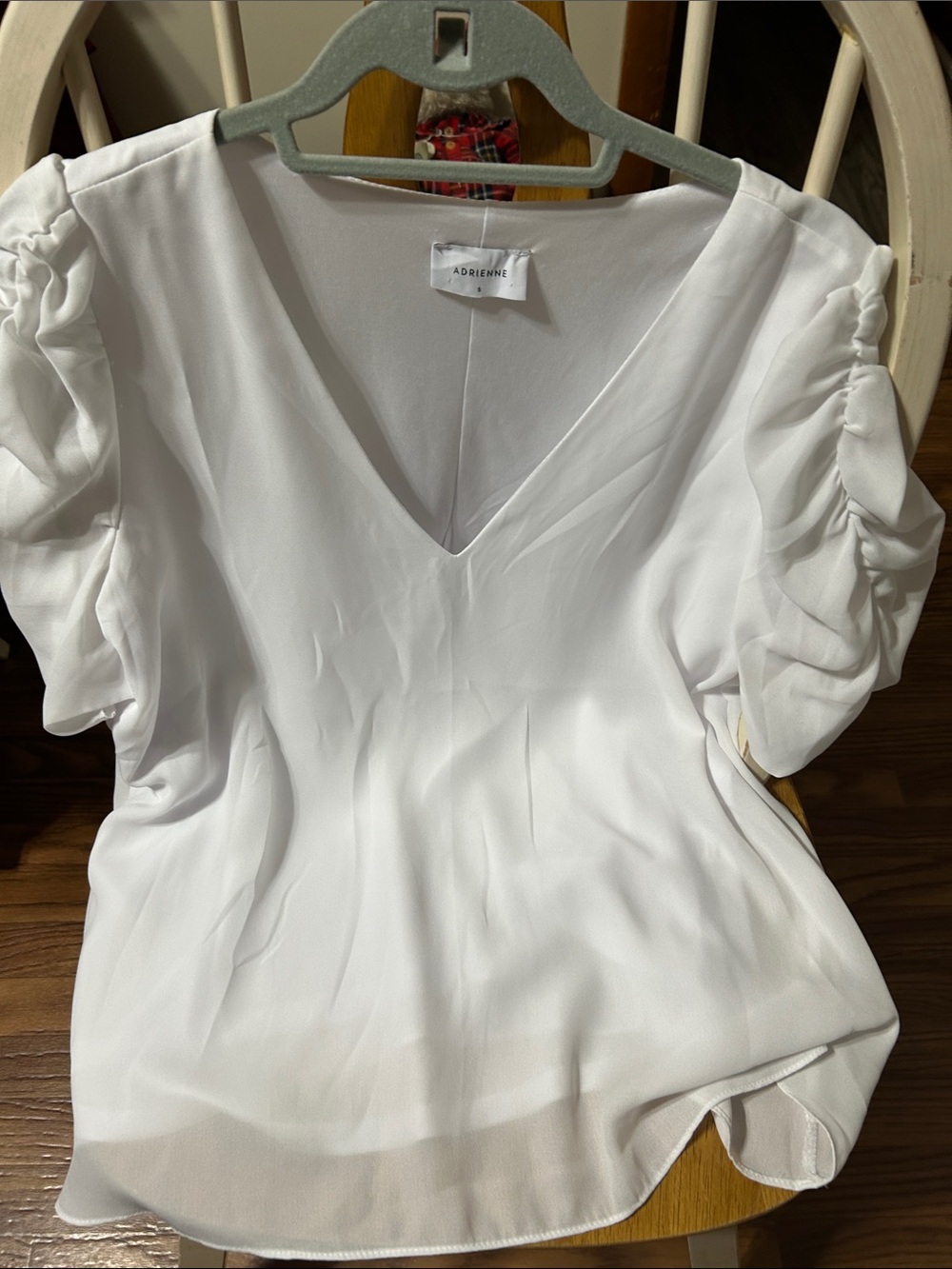 Adrienne White V-Neck Puff Sleeve Blouse